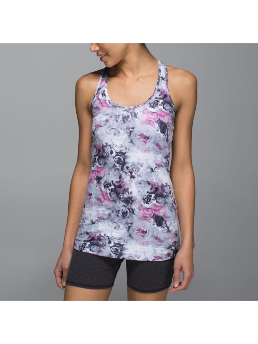 Lululemon Size S Gray & Pink Moody Mirage Floral Print Cool Racerback Tank Top